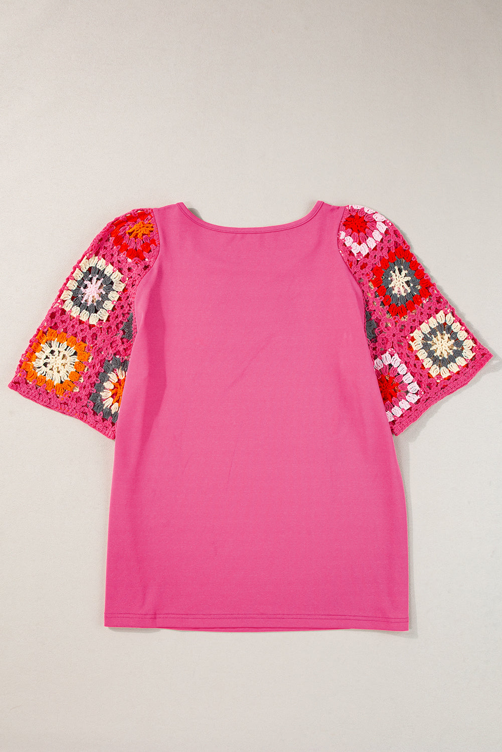Parchment Floral Crochet Short Sleeve Top