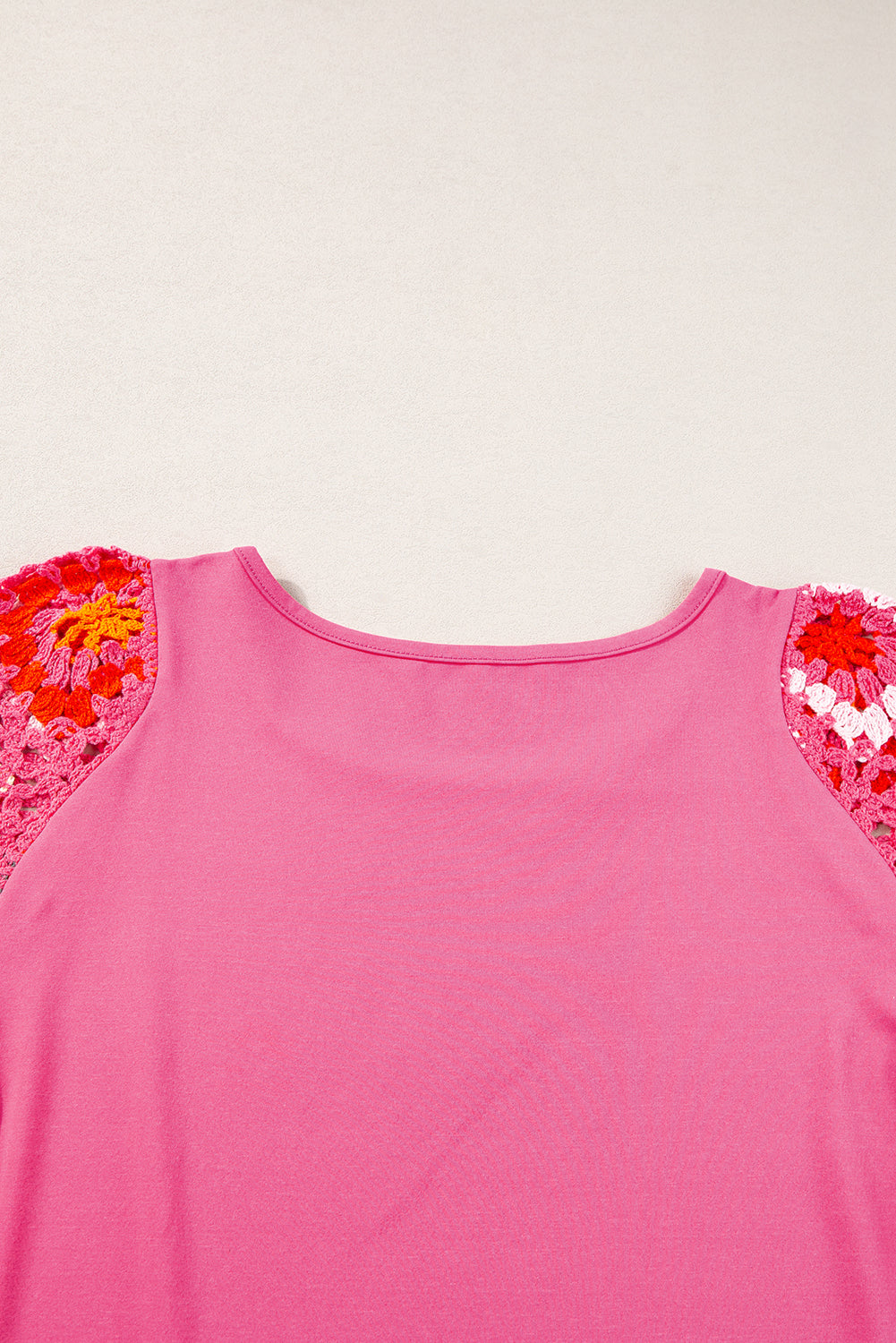 Parchment Floral Crochet Short Sleeve Top