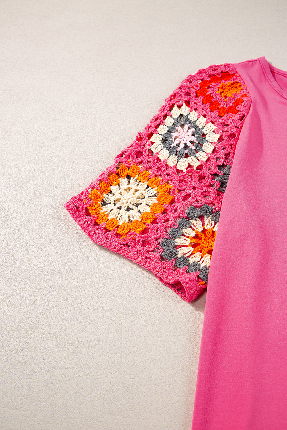 Parchment Floral Crochet Short Sleeve Top