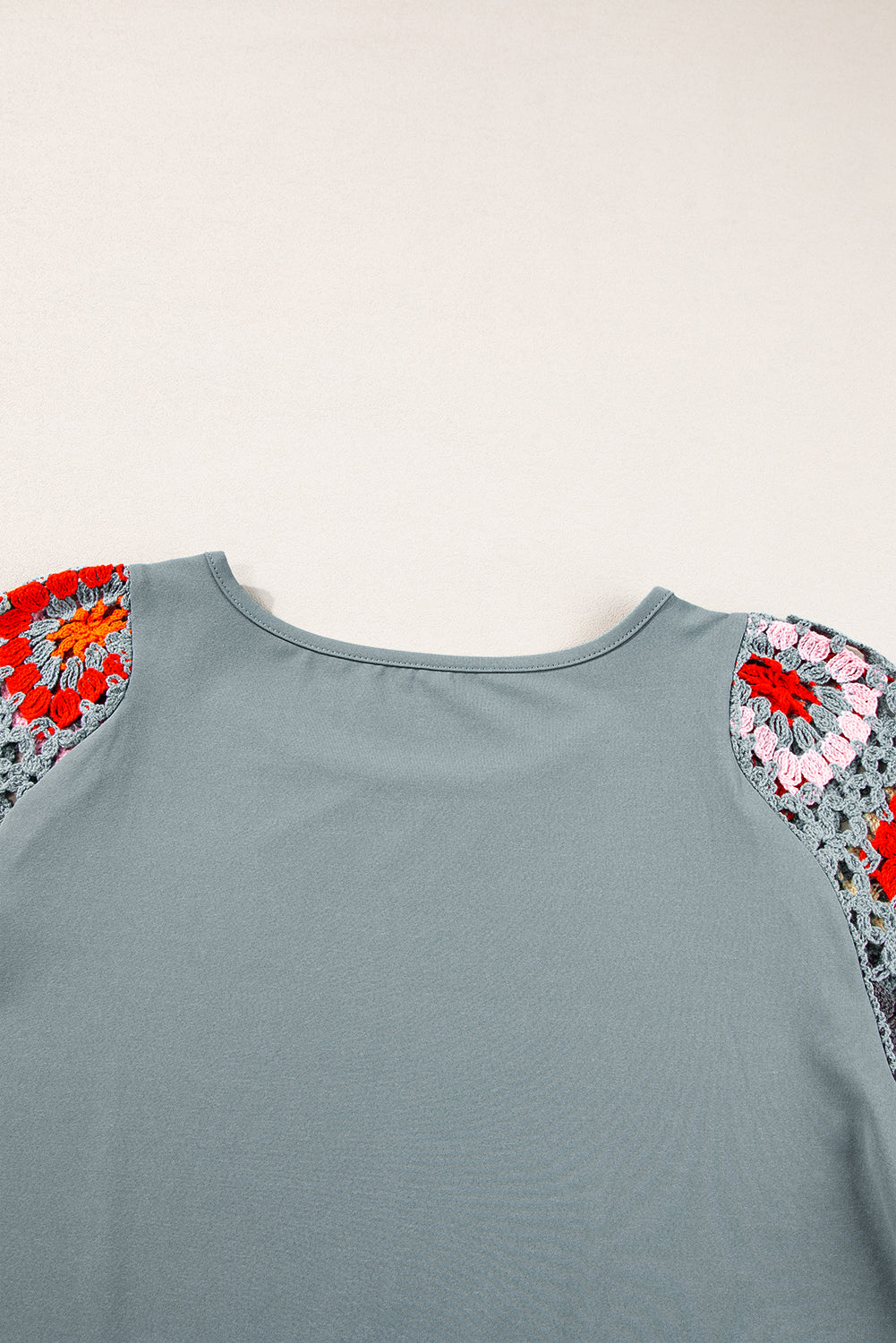 Parchment Floral Crochet Short Sleeve Top