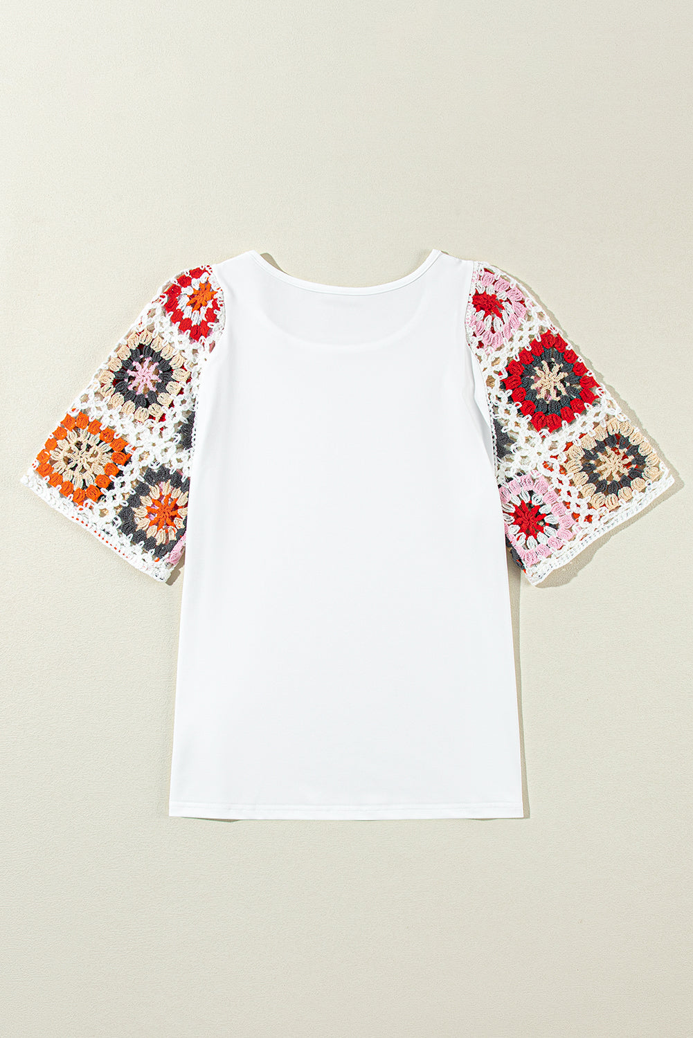 Parchment Floral Crochet Short Sleeve Top