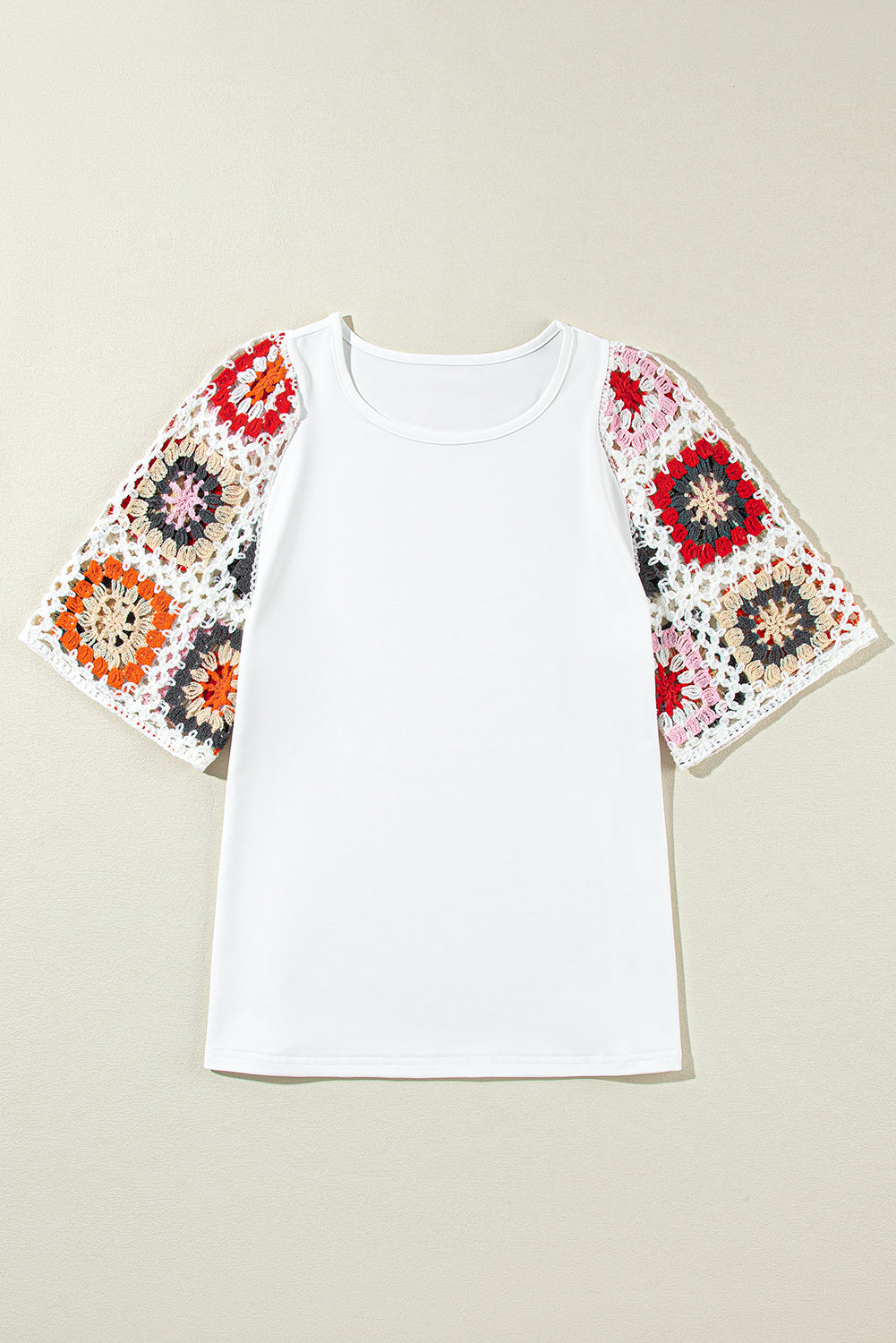 Parchment Floral Crochet Short Sleeve Top