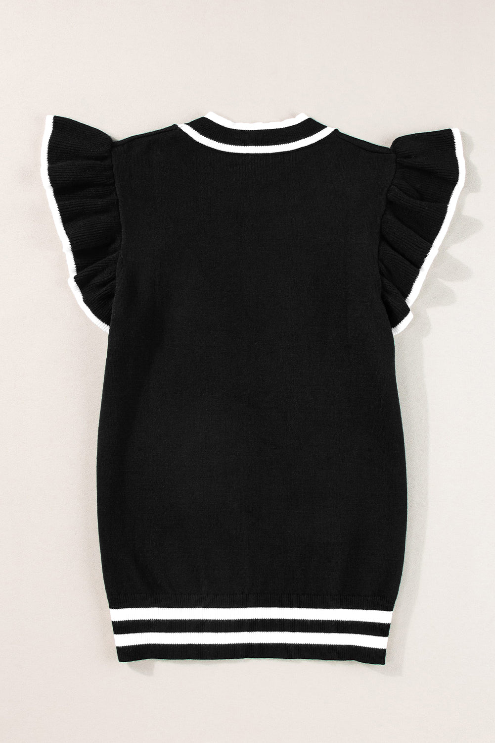 Bonbon Edge Piping Ruffled Sleeve Round Neck Knit Top