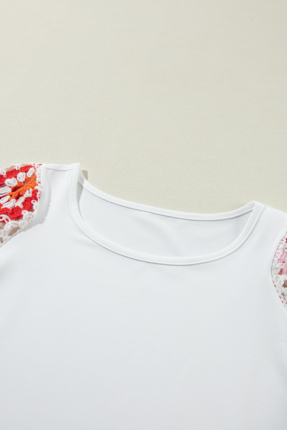 Parchment Floral Crochet Short Sleeve Top
