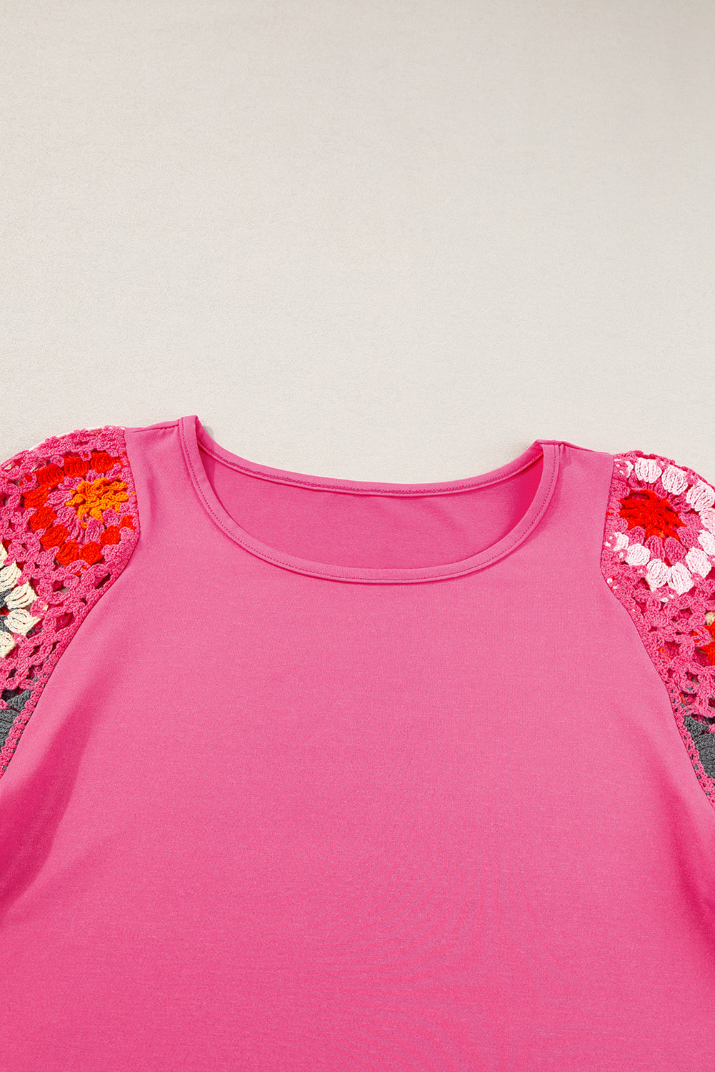 Parchment Floral Crochet Short Sleeve Top