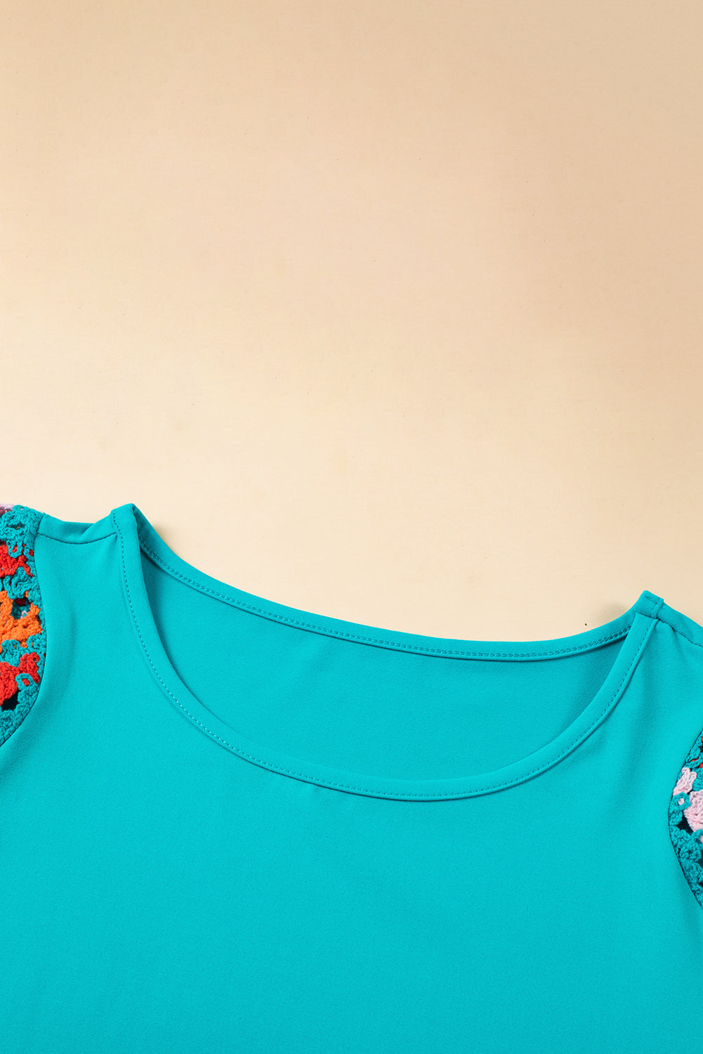 Parchment Floral Crochet Short Sleeve Top