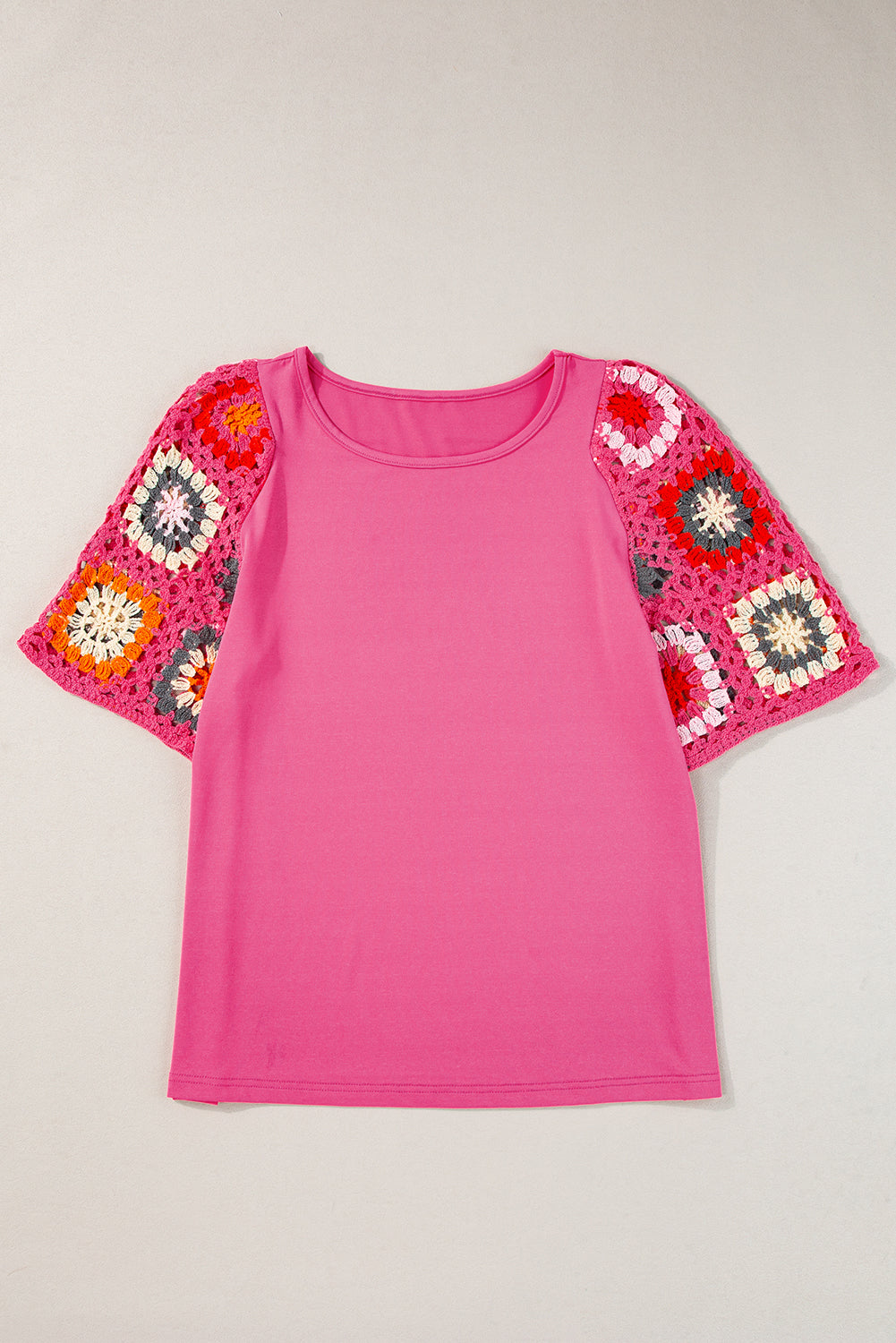 Parchment Floral Crochet Short Sleeve Top