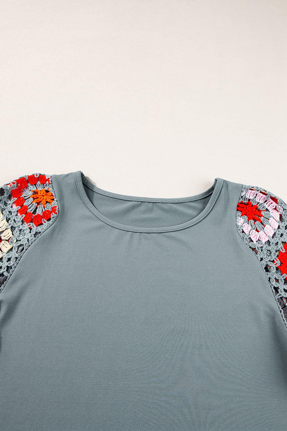 Parchment Floral Crochet Short Sleeve Top
