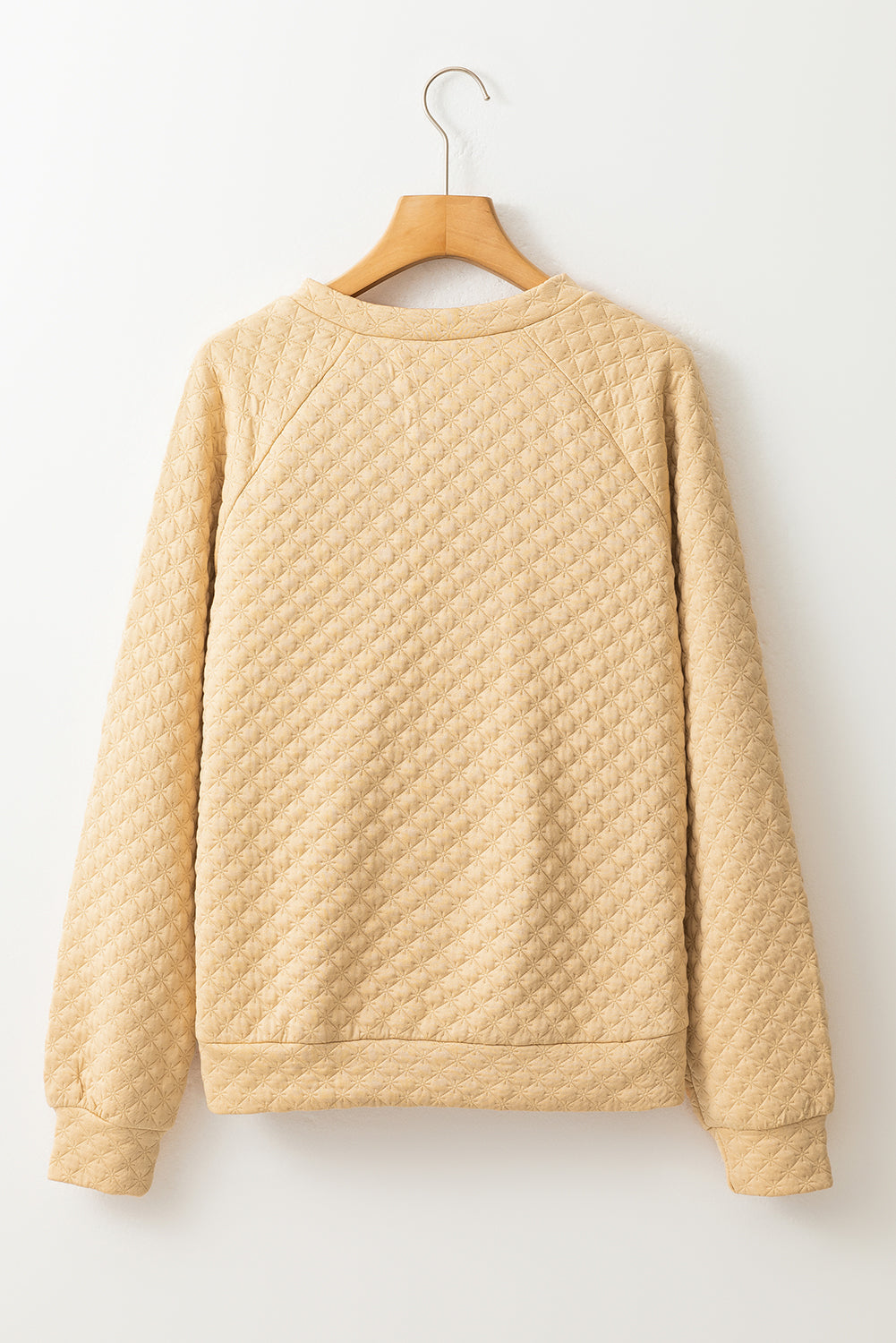White Split Neck Quilted Long Sleeve Top