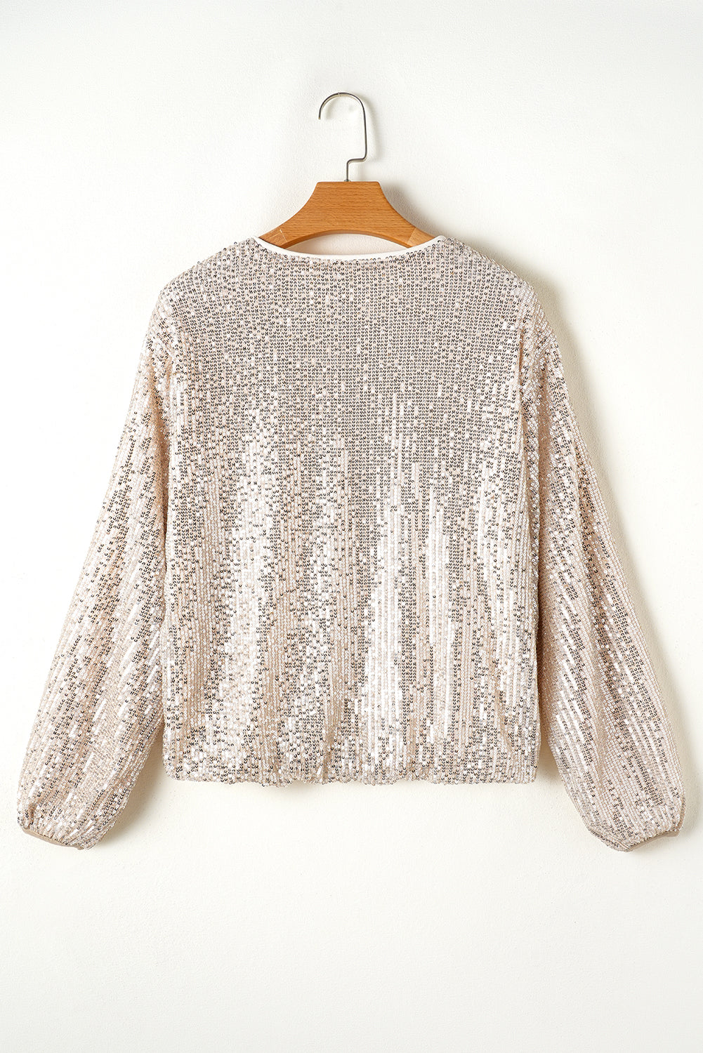 Black Sequin Zip up Round Neck Long Sleeve Jacket