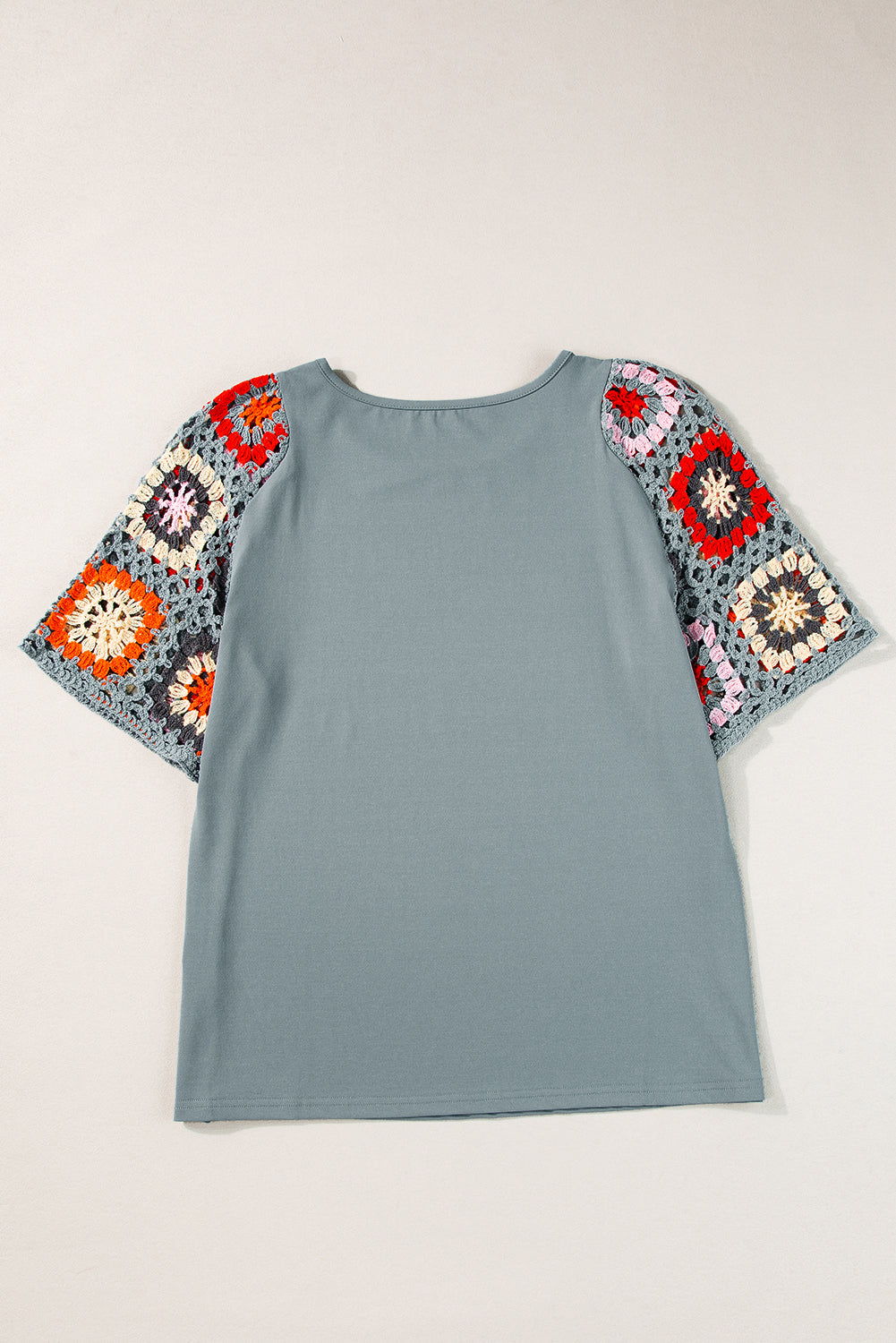 Parchment Floral Crochet Short Sleeve Top