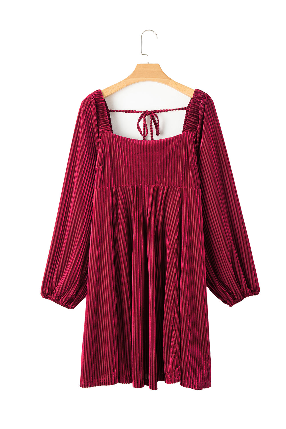 Green Tie Back Square Neck Velvet Babydoll Dress