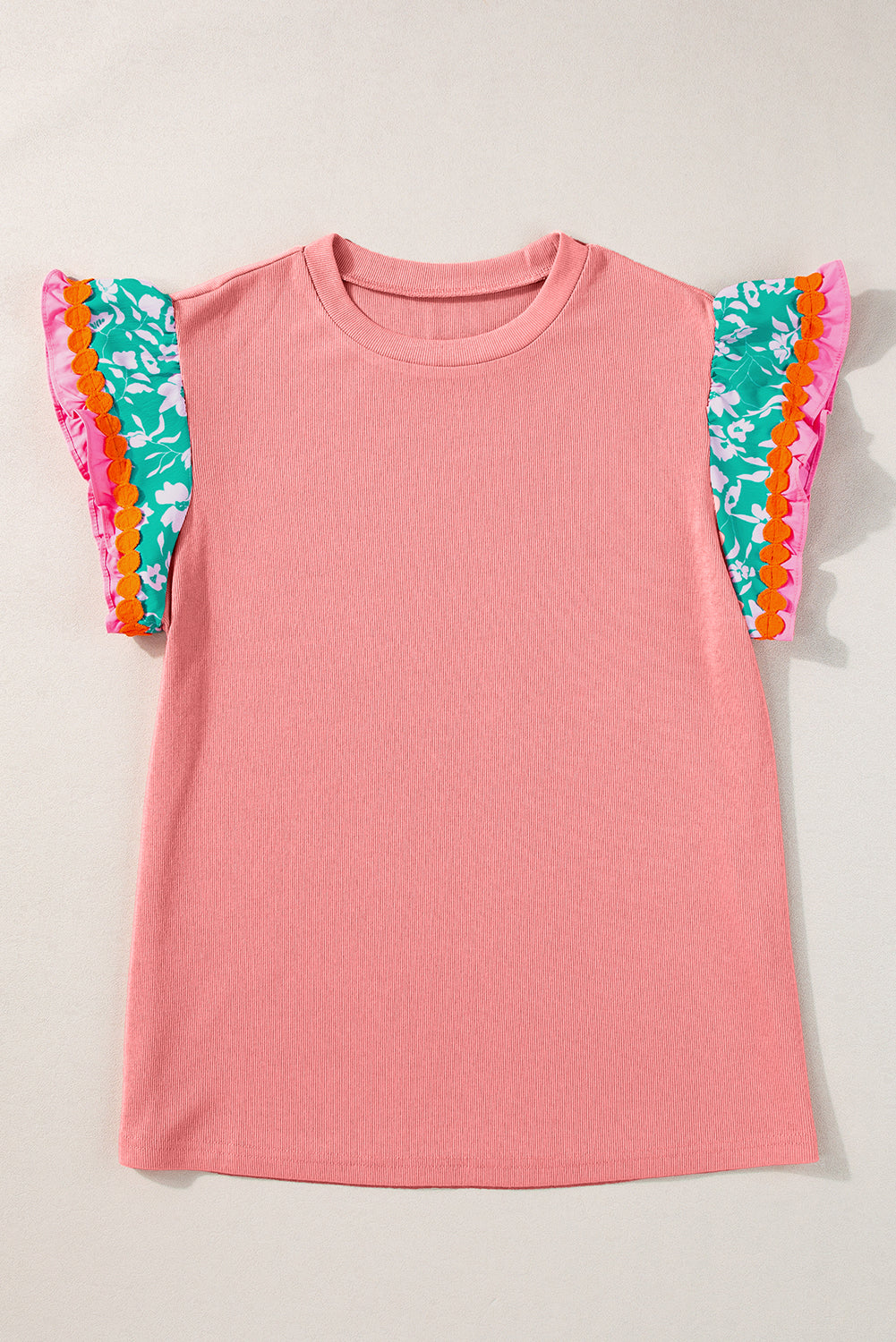 White Contrast Ricrac Floral Sleeve Top