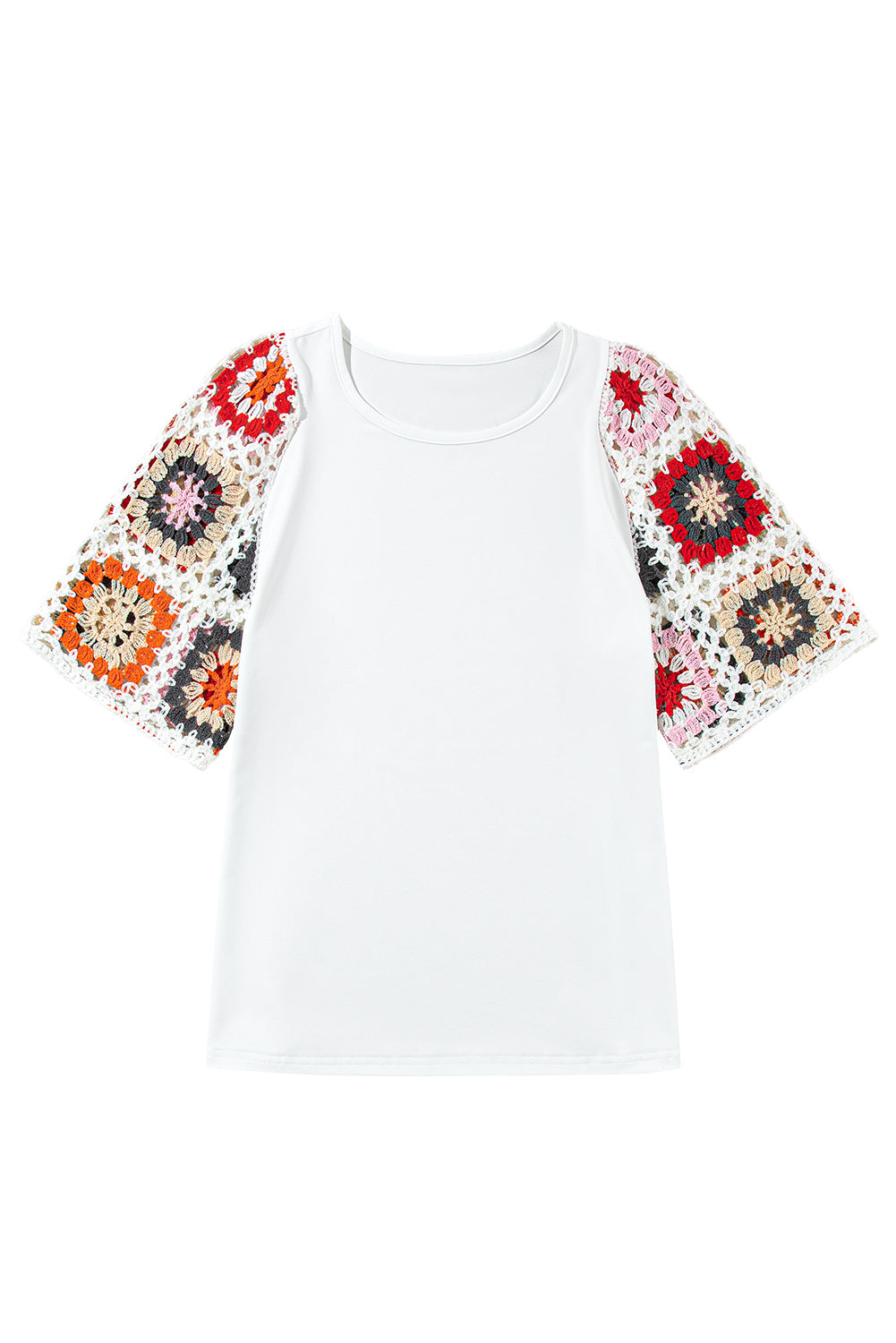 Parchment Floral Crochet Short Sleeve Top